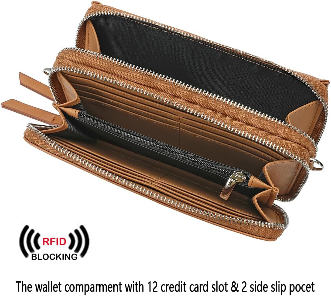 Lanyani RFID Crossbody Wallet Wristlet Purse with Phone Pocket For Women Vegan Leather - Colors A