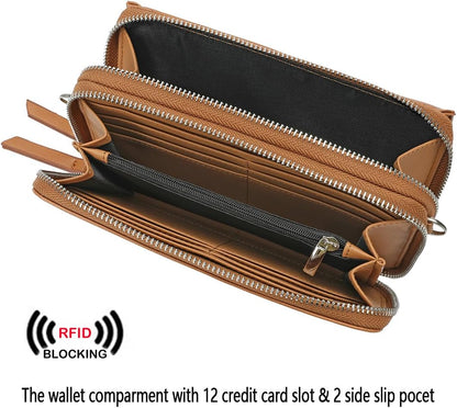 Lanyani RFID Crossbody Wallet Wristlet Purse with Phone Pocket For Women Vegan Leather - Colors A