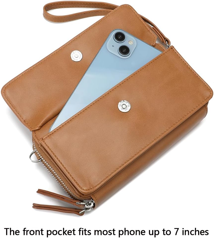 Lanyani RFID Crossbody Wallet Wristlet Purse with Phone Pocket For Women Vegan Leather - Colors A