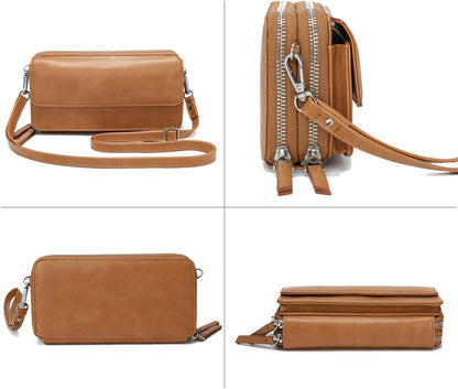 Lanyani RFID Crossbody Wallet Wristlet Purse with Phone Pocket For Women Vegan Leather - Colors A