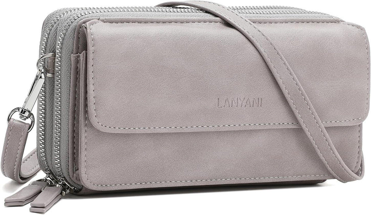 Lanyani RFID Crossbody Wallet Wristlet Purse with Phone Pocket For Women Vegan Leather - Colors A