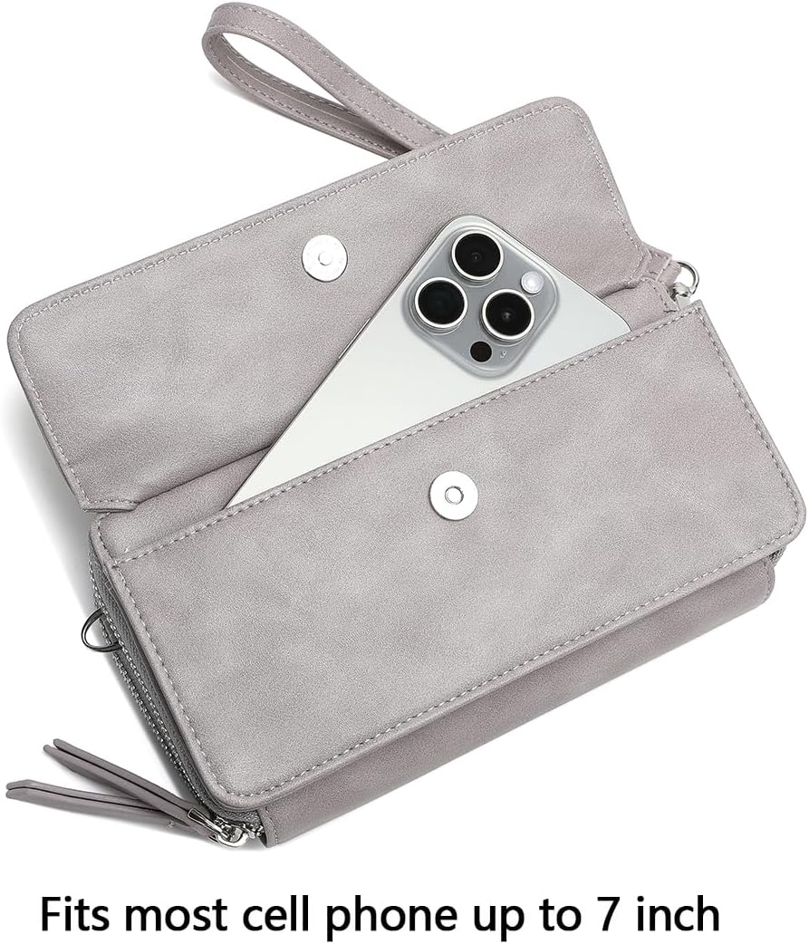 Lanyani RFID Crossbody Wallet Wristlet Purse with Phone Pocket For Women Vegan Leather - Colors A