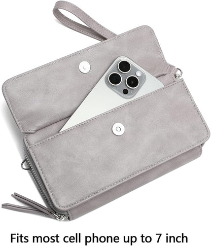 Lanyani RFID Crossbody Wallet Wristlet Purse with Phone Pocket For Women Vegan Leather - Colors A