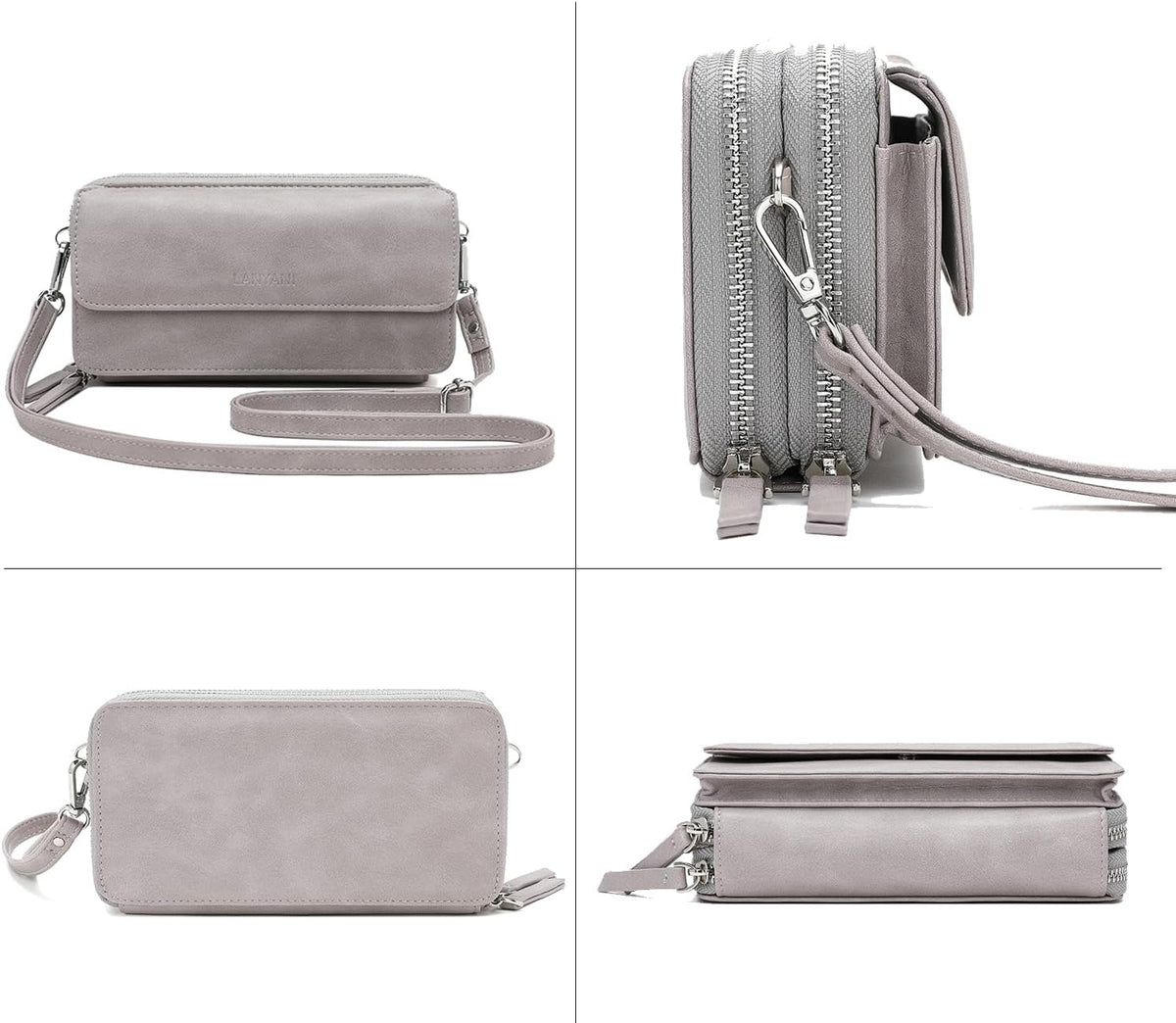 Lanyani RFID Crossbody Wallet Wristlet Purse with Phone Pocket For Women Vegan Leather - Colors A