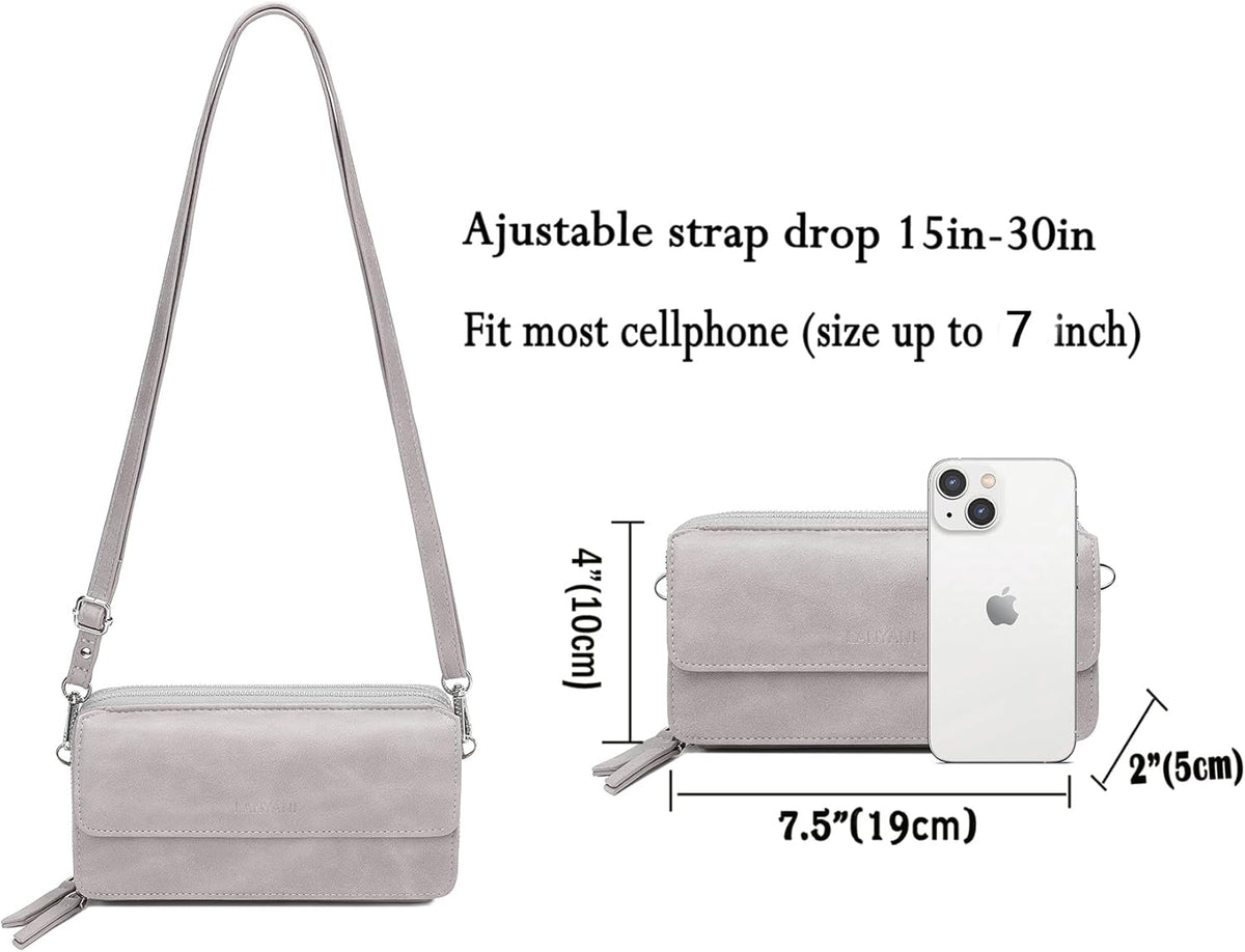 Lanyani RFID Crossbody Wallet Wristlet Purse with Phone Pocket For Women Vegan Leather - Colors A