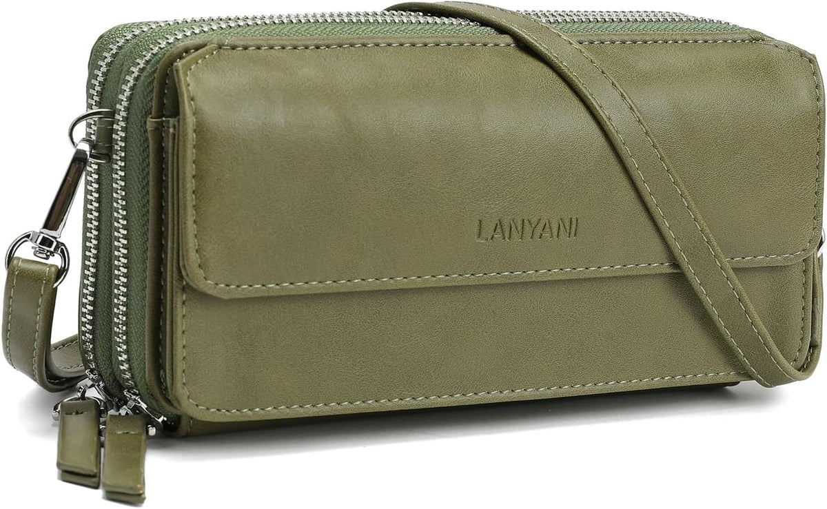 Lanyani RFID Crossbody Wallet Wristlet Purse with Phone Pocket For Women Vegan Leather - Colors A