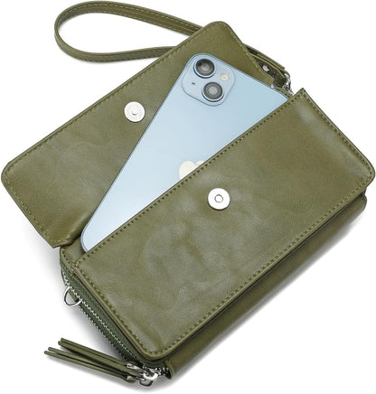 Lanyani RFID Crossbody Wallet Wristlet Purse with Phone Pocket For Women Vegan Leather - Colors A
