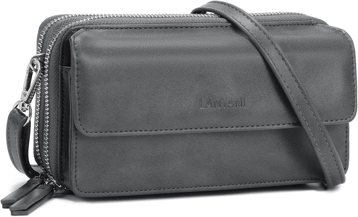 Lanyani RFID Crossbody Wallet Wristlet Purse with Phone Pocket For Women Vegan Leather - Colors A