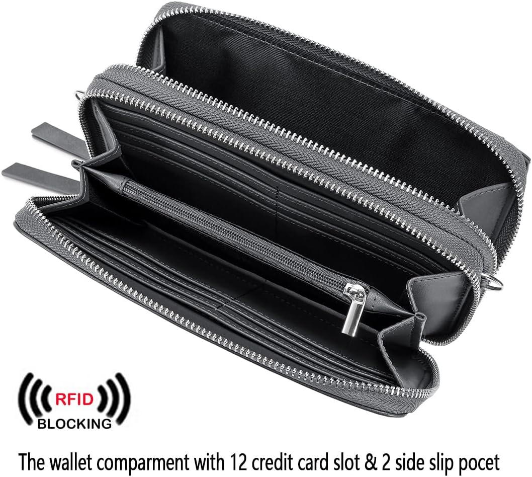 Lanyani RFID Crossbody Wallet Wristlet Purse with Phone Pocket For Women Vegan Leather - Colors A
