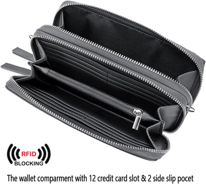 Lanyani RFID Crossbody Wallet Wristlet Purse with Phone Pocket For Women Vegan Leather - Colors A