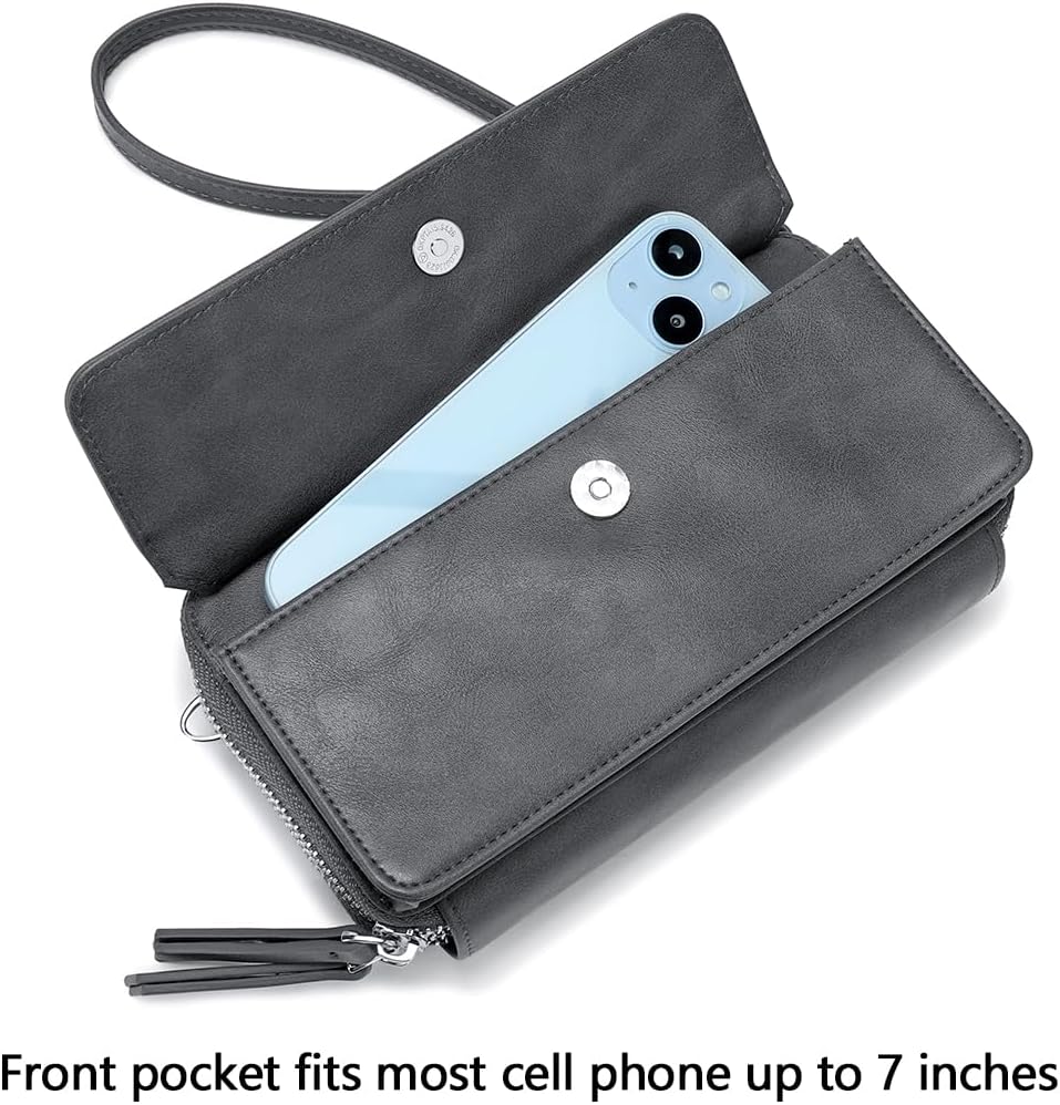Lanyani RFID Crossbody Wallet Wristlet Purse with Phone Pocket For Women Vegan Leather - Colors A