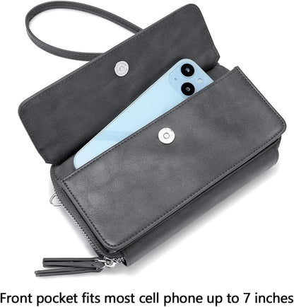 Lanyani RFID Crossbody Wallet Wristlet Purse with Phone Pocket For Women Vegan Leather - Colors A