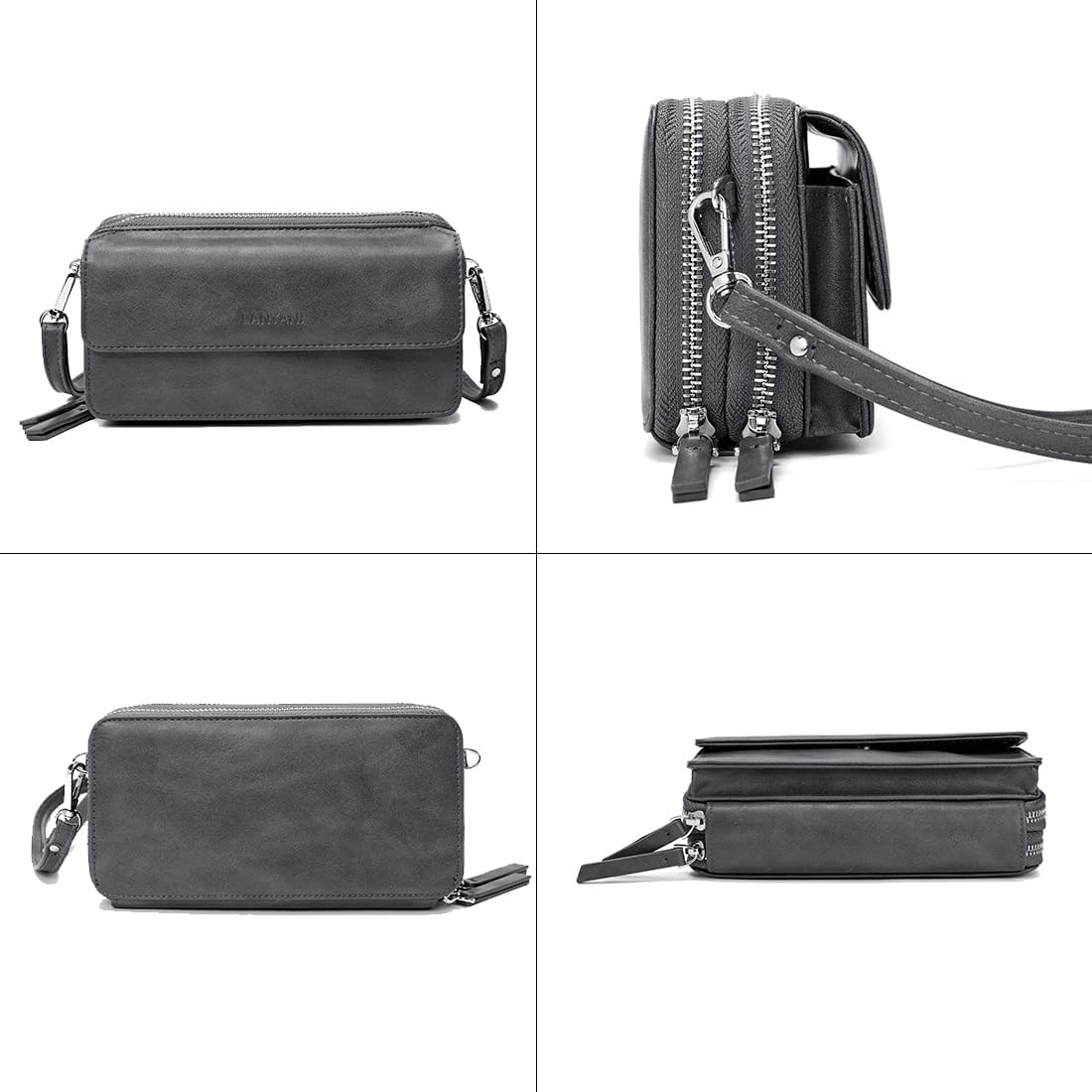 Lanyani RFID Crossbody Wallet Wristlet Purse with Phone Pocket For Women Vegan Leather - Colors A