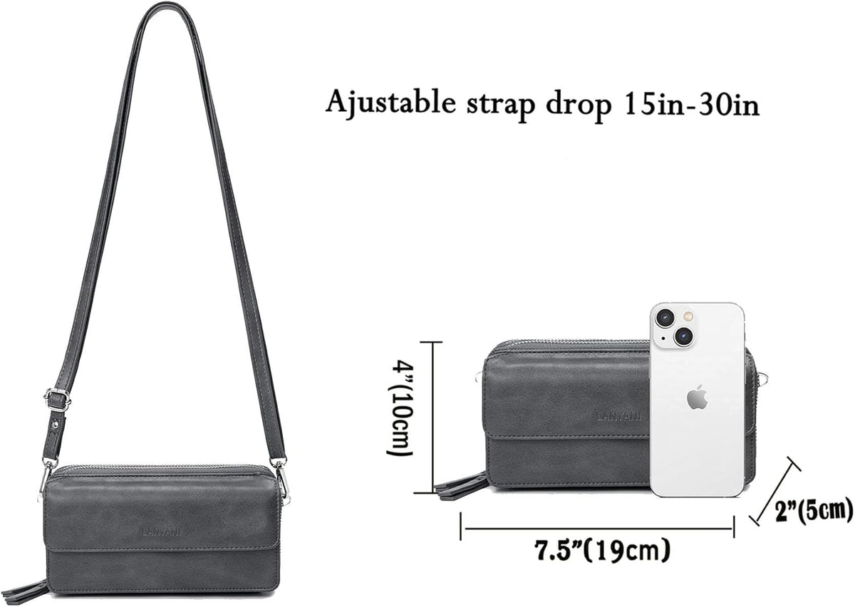 Lanyani RFID Crossbody Wallet Wristlet Purse with Phone Pocket For Women Vegan Leather - Colors A