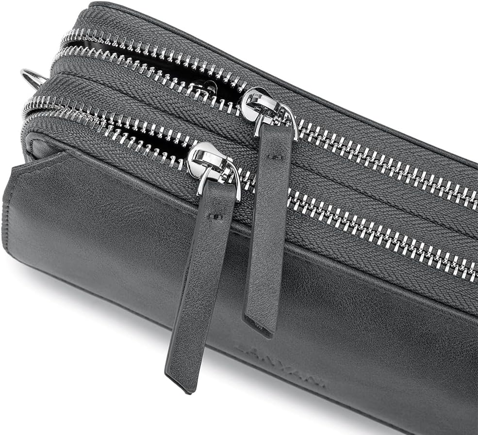 Lanyani RFID Crossbody Wallet Wristlet Purse with Phone Pocket For Women Vegan Leather - Colors A