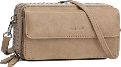 Lanyani RFID Crossbody Wallet Wristlet Purse with Phone Pocket For Women Vegan Leather - Colors A