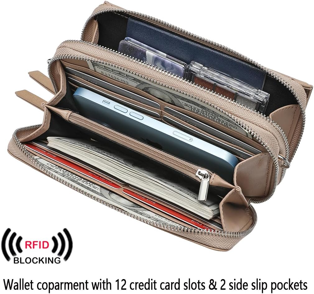 Lanyani RFID Crossbody Wallet Wristlet Purse with Phone Pocket For Women Vegan Leather - Colors A