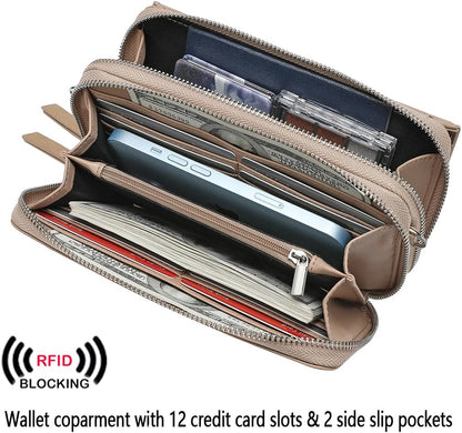 Lanyani RFID Crossbody Wallet Wristlet Purse with Phone Pocket For Women Vegan Leather - Colors A