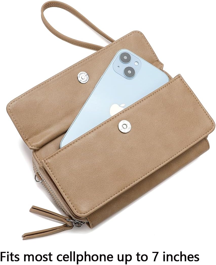 Lanyani RFID Crossbody Wallet Wristlet Purse with Phone Pocket For Women Vegan Leather - Colors A