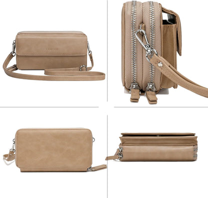 Lanyani RFID Crossbody Wallet Wristlet Purse with Phone Pocket For Women Vegan Leather - Colors A