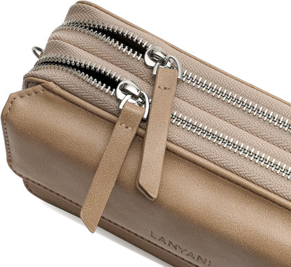 Lanyani RFID Crossbody Wallet Wristlet Purse with Phone Pocket For Women Vegan Leather - Colors A