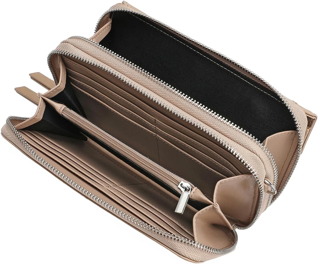 Lanyani RFID Crossbody Wallet Wristlet Purse with Phone Pocket For Women Vegan Leather - Colors A