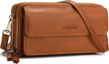 Lanyani RFID Crossbody Wallet Wristlet Purse with Phone Pocket For Women Vegan Leather - Colors A