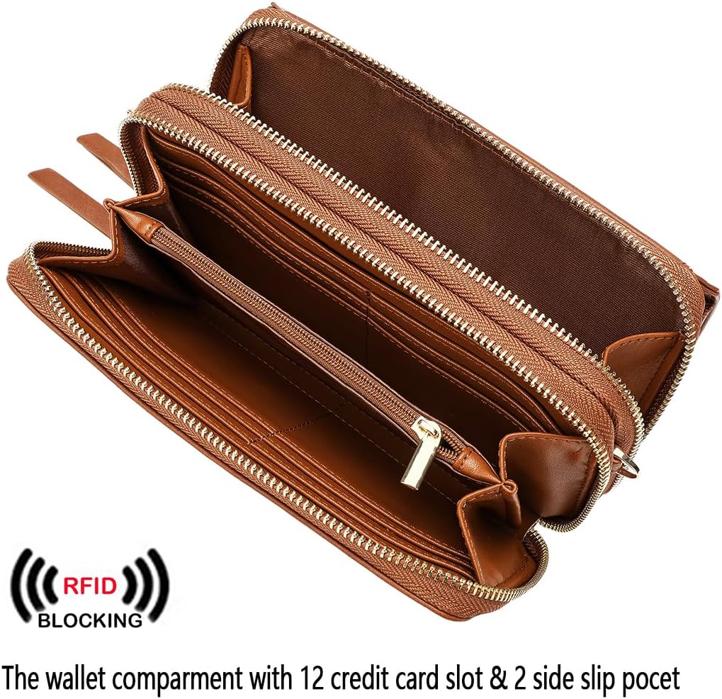 Lanyani RFID Crossbody Wallet Wristlet Purse with Phone Pocket For Women Vegan Leather - Colors A
