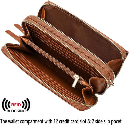 Lanyani RFID Crossbody Wallet Wristlet Purse with Phone Pocket For Women Vegan Leather - Colors A