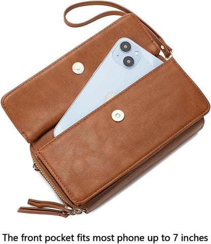 Lanyani RFID Crossbody Wallet Wristlet Purse with Phone Pocket For Women Vegan Leather - Colors A