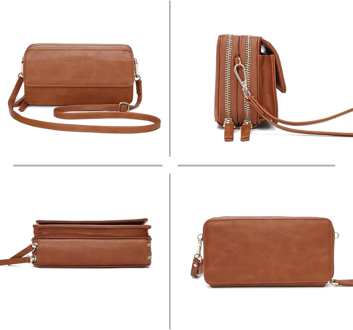 Lanyani RFID Crossbody Wallet Wristlet Purse with Phone Pocket For Women Vegan Leather - Colors A