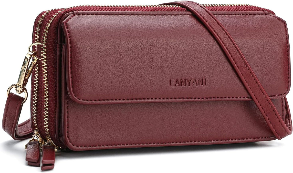 Lanyani RFID Crossbody Wallet Wristlet Purse with Phone Pocket For Women Vegan Leather - Colors A
