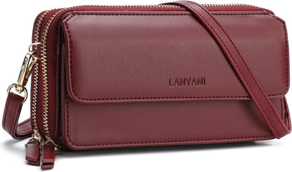 Lanyani RFID Crossbody Wallet Wristlet Purse with Phone Pocket For Women Vegan Leather - Colors A