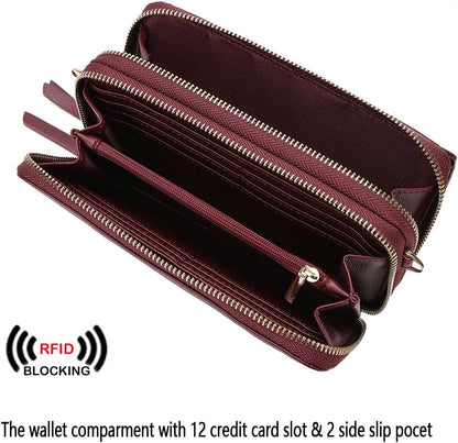 Lanyani RFID Crossbody Wallet Wristlet Purse with Phone Pocket For Women Vegan Leather - Colors A