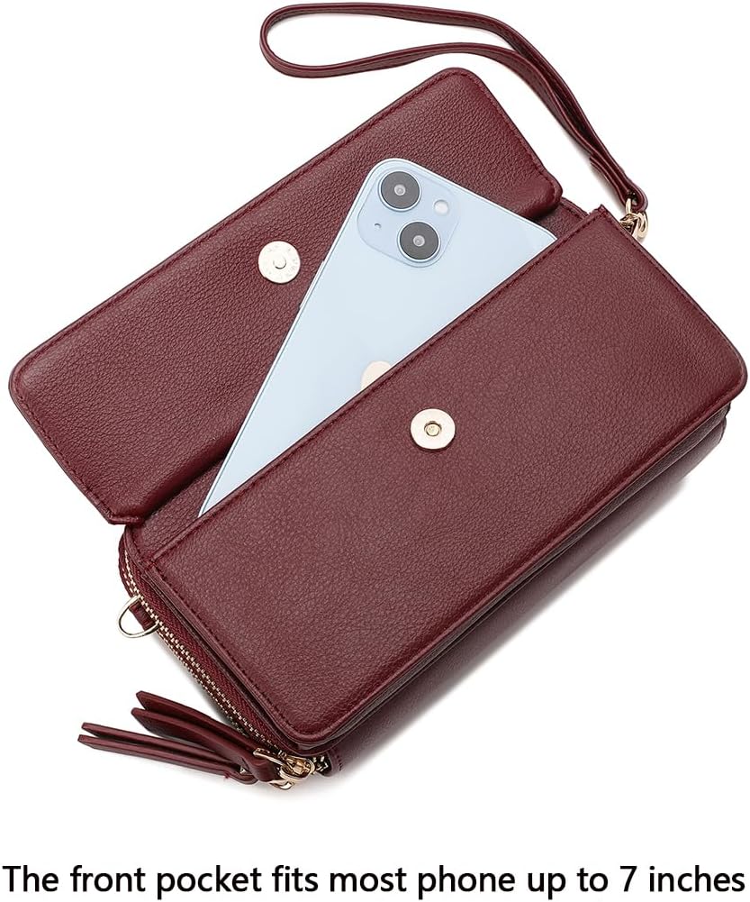 Lanyani RFID Crossbody Wallet Wristlet Purse with Phone Pocket For Women Vegan Leather - Colors A