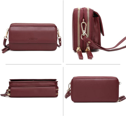 Lanyani RFID Crossbody Wallet Wristlet Purse with Phone Pocket For Women Vegan Leather - Colors A
