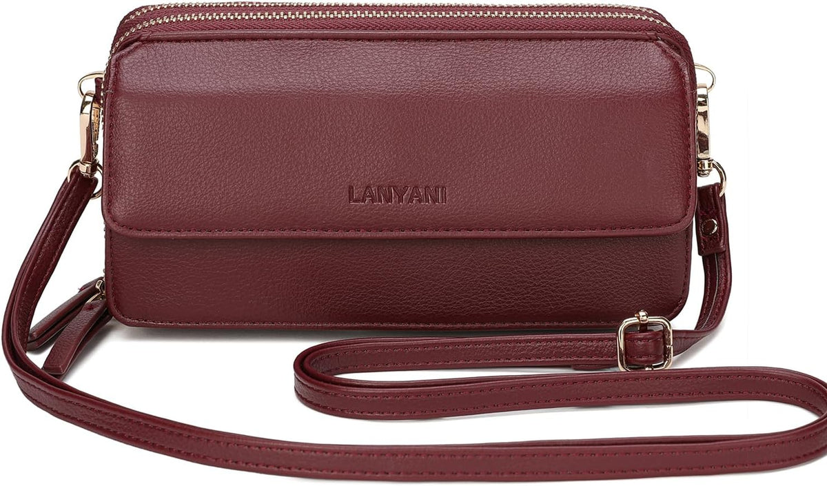 Lanyani RFID Crossbody Wallet Wristlet Purse with Phone Pocket For Women Vegan Leather - Colors A