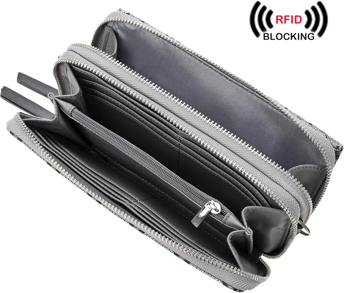 Lanyani RFID Crossbody Wallet Wristlet Purse with Phone Pocket For Women Vegan Leather - Colors A
