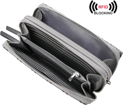 Lanyani RFID Crossbody Wallet Wristlet Purse with Phone Pocket For Women Vegan Leather - Colors A