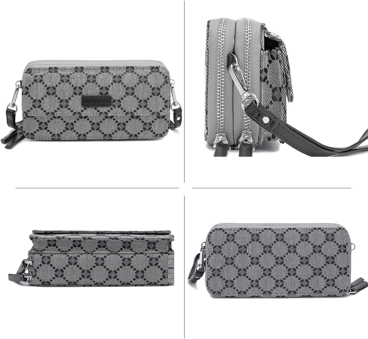 Lanyani RFID Crossbody Wallet Wristlet Purse with Phone Pocket For Women Vegan Leather - Colors A