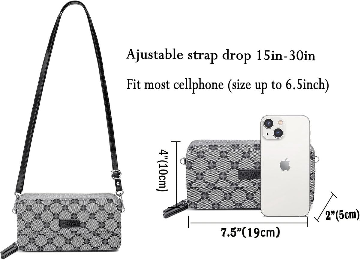 Lanyani RFID Crossbody Wallet Wristlet Purse with Phone Pocket For Women Vegan Leather - Colors A