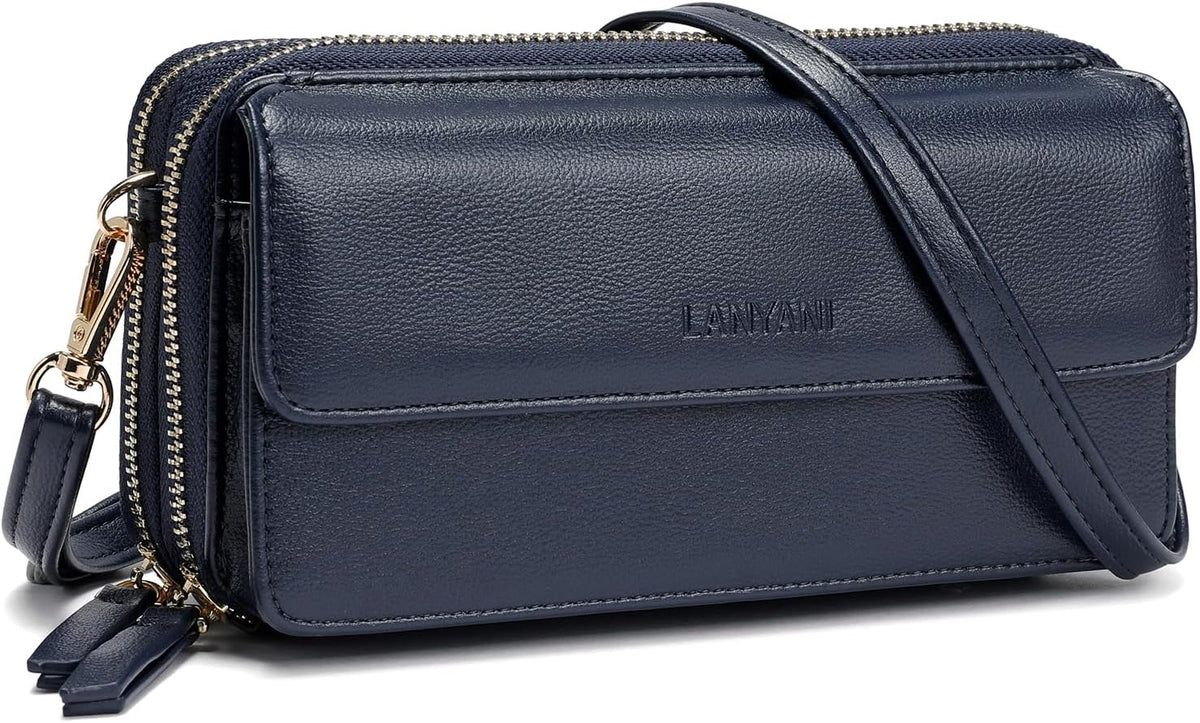 Lanyani RFID Crossbody Wallet Wristlet Purse with Phone Pocket For Women Vegan Leather - Colors A