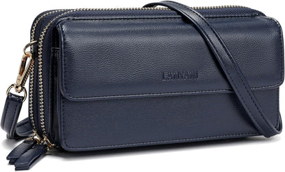 Lanyani RFID Crossbody Wallet Wristlet Purse with Phone Pocket For Women Vegan Leather - Colors A