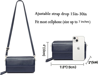 Lanyani RFID Crossbody Wallet Wristlet Purse with Phone Pocket For Women Vegan Leather - Colors A