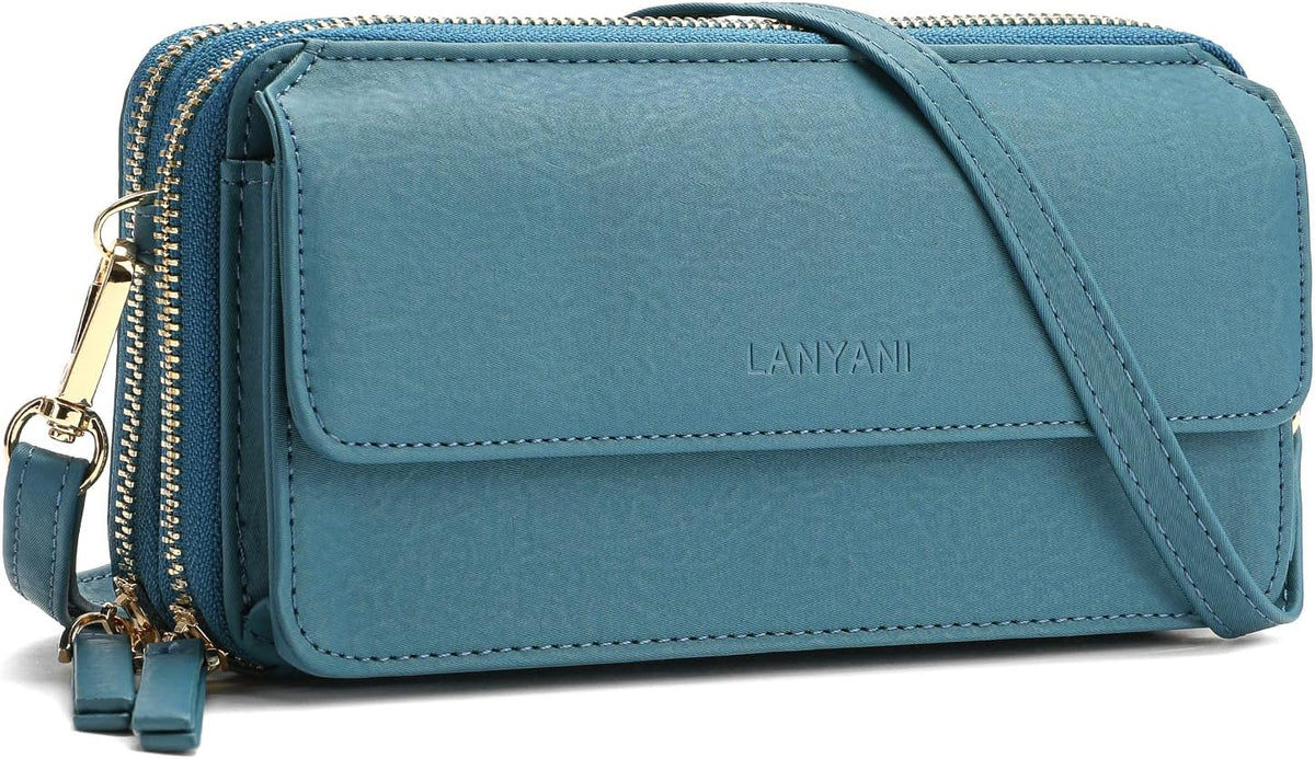 Lanyani RFID Crossbody Wallet Wristlet Purse with Phone Pocket For Women Vegan Leather - Colors A