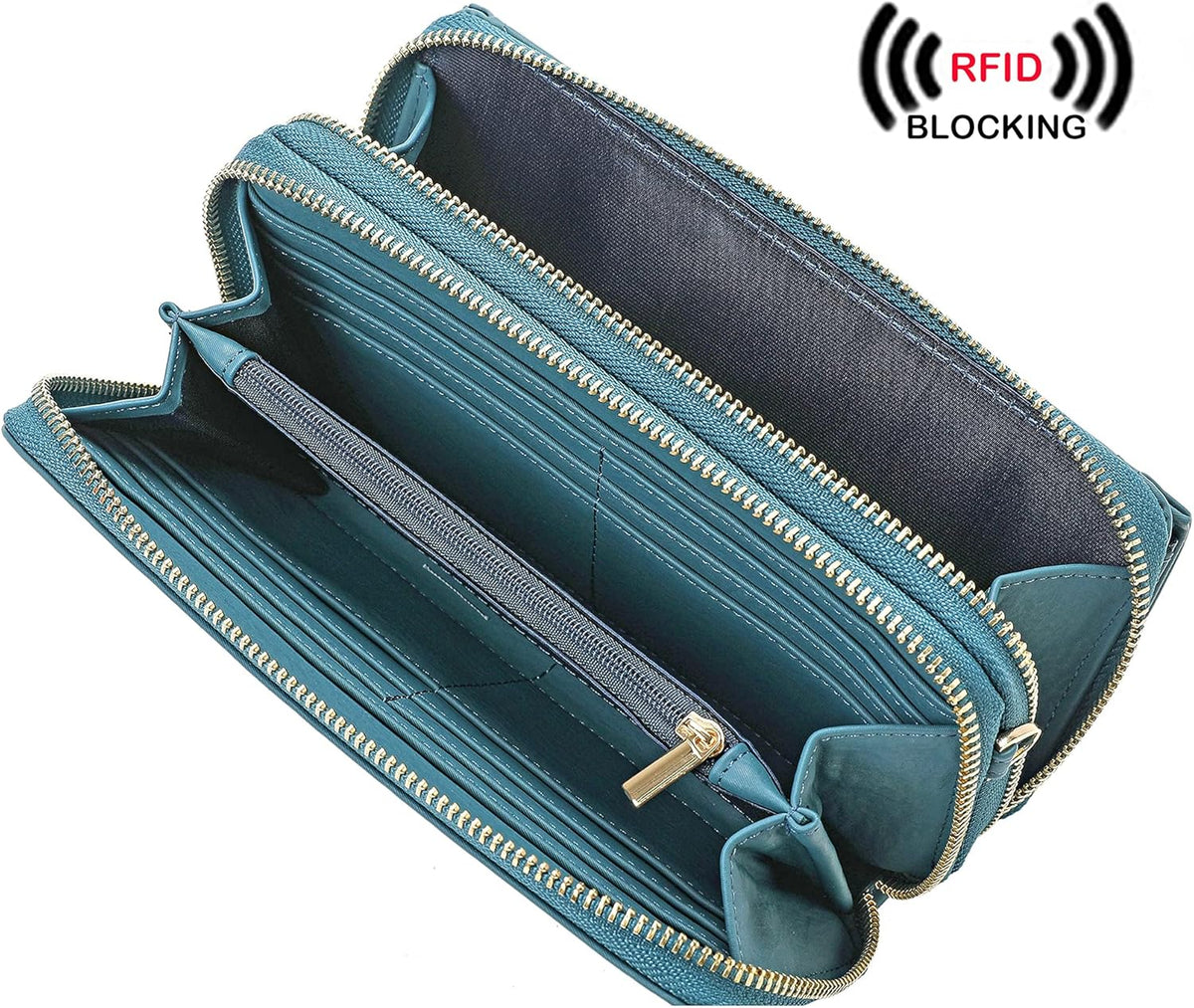 Lanyani RFID Crossbody Wallet Wristlet Purse with Phone Pocket For Women Vegan Leather - Colors A