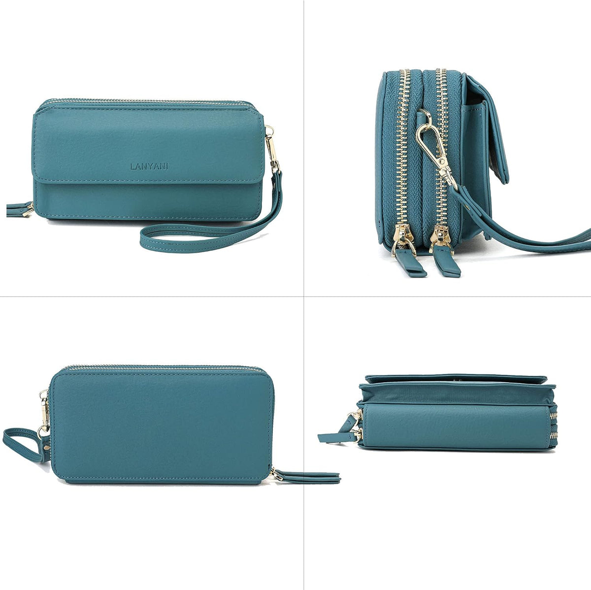 Lanyani RFID Crossbody Wallet Wristlet Purse with Phone Pocket For Women Vegan Leather - Colors A