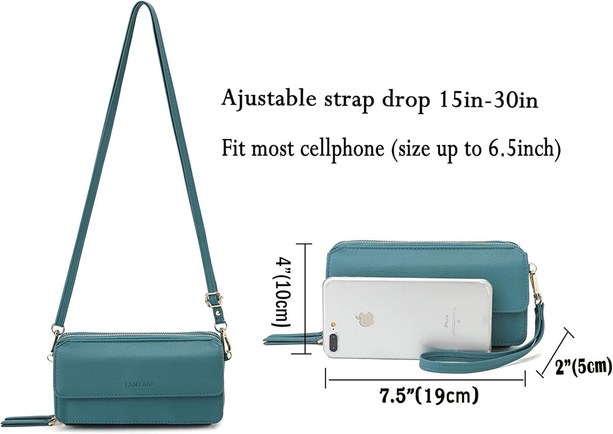 Lanyani RFID Crossbody Wallet Wristlet Purse with Phone Pocket For Women Vegan Leather - Colors A