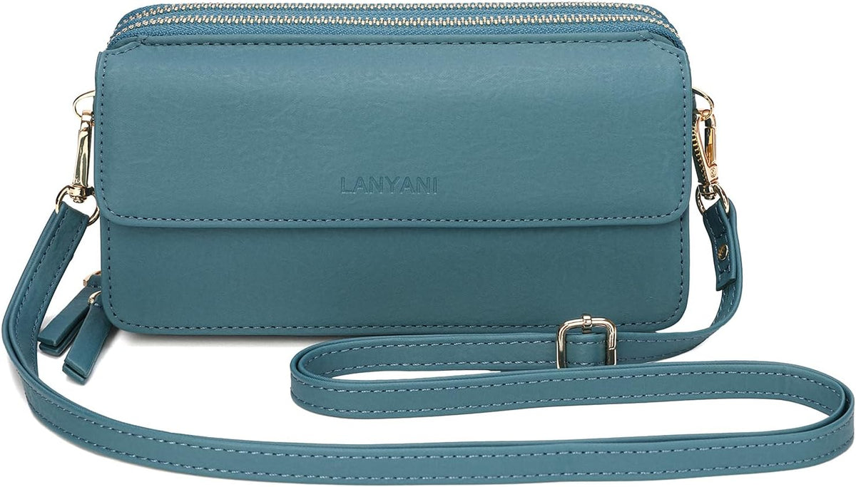 Lanyani RFID Crossbody Wallet Wristlet Purse with Phone Pocket For Women Vegan Leather - Colors A