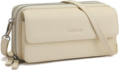 Lanyani RFID Crossbody Wallet Wristlet Purse with Phone Pocket For Women Vegan Leather - Colors A